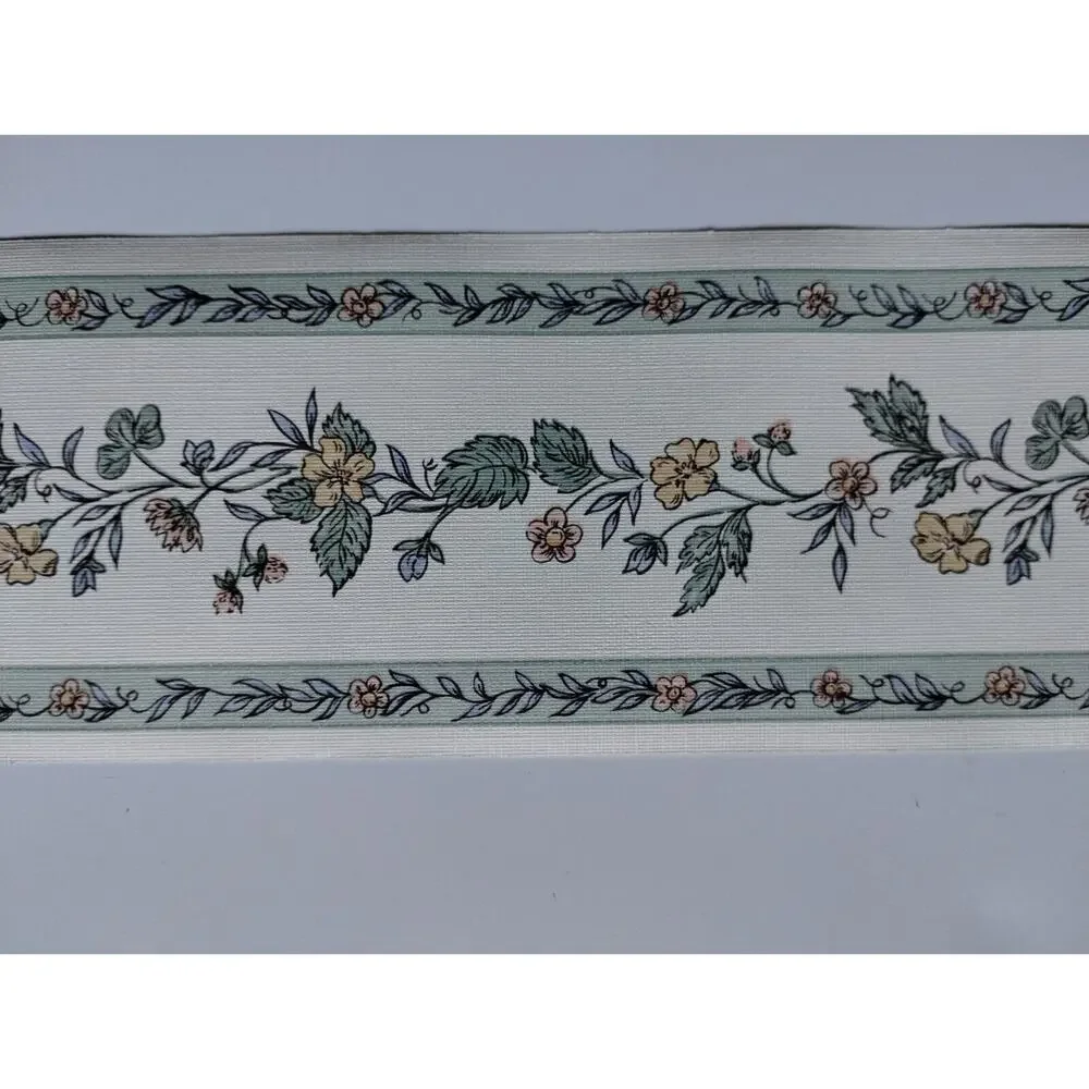 Sanitas Classic Series - Pre-pasted Vinyl Border 15 ft - Lt Pink Yellow Flowers